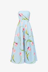 Lynn Bustier Midi Dress - Tulip Print in Blue