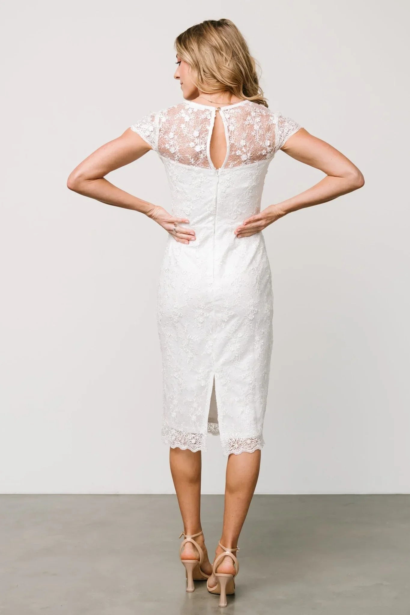Oriana Embossed Shimmer Midi Dress | Off White