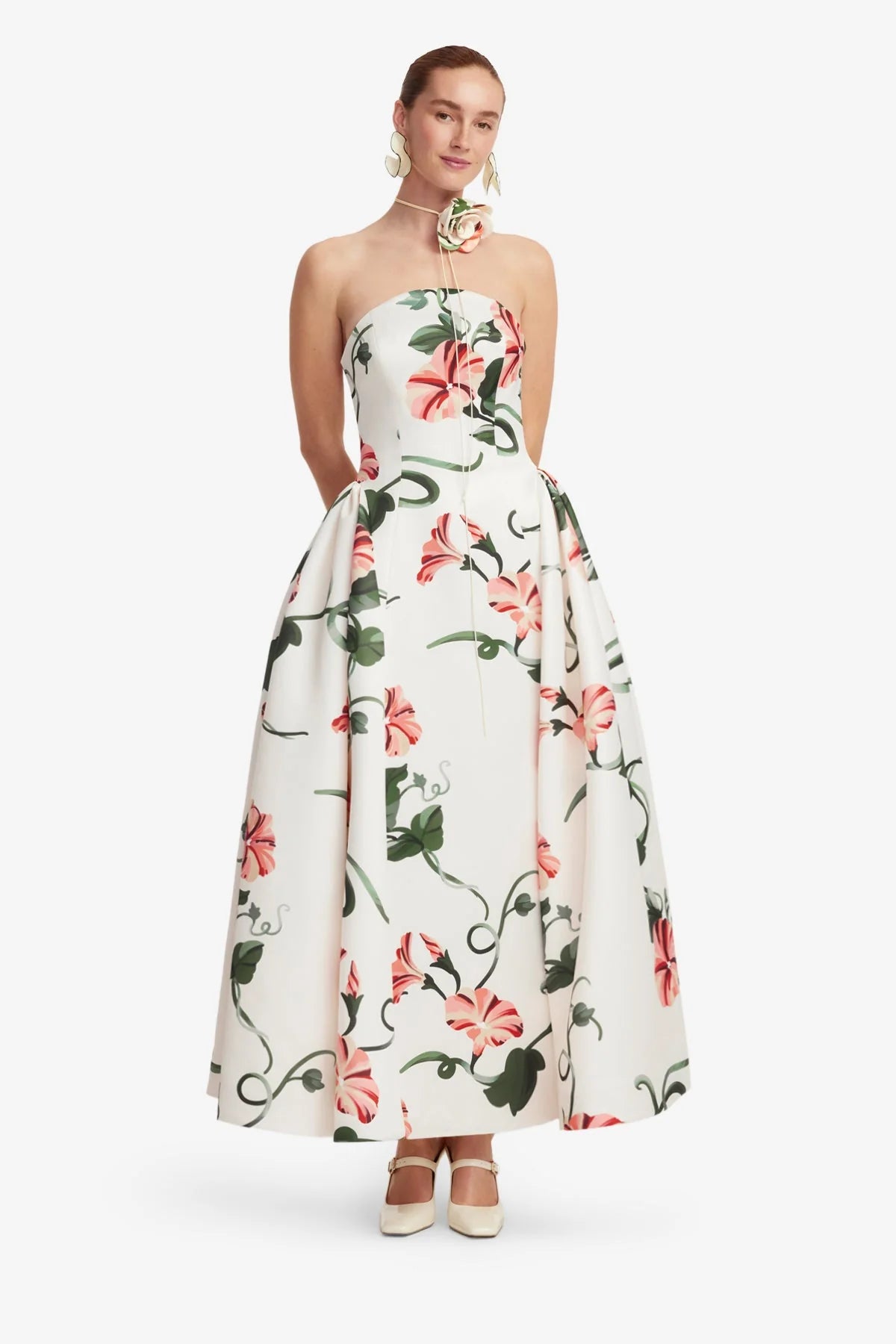 Violet Bustier Maxi Dress - Vine Print in Snow